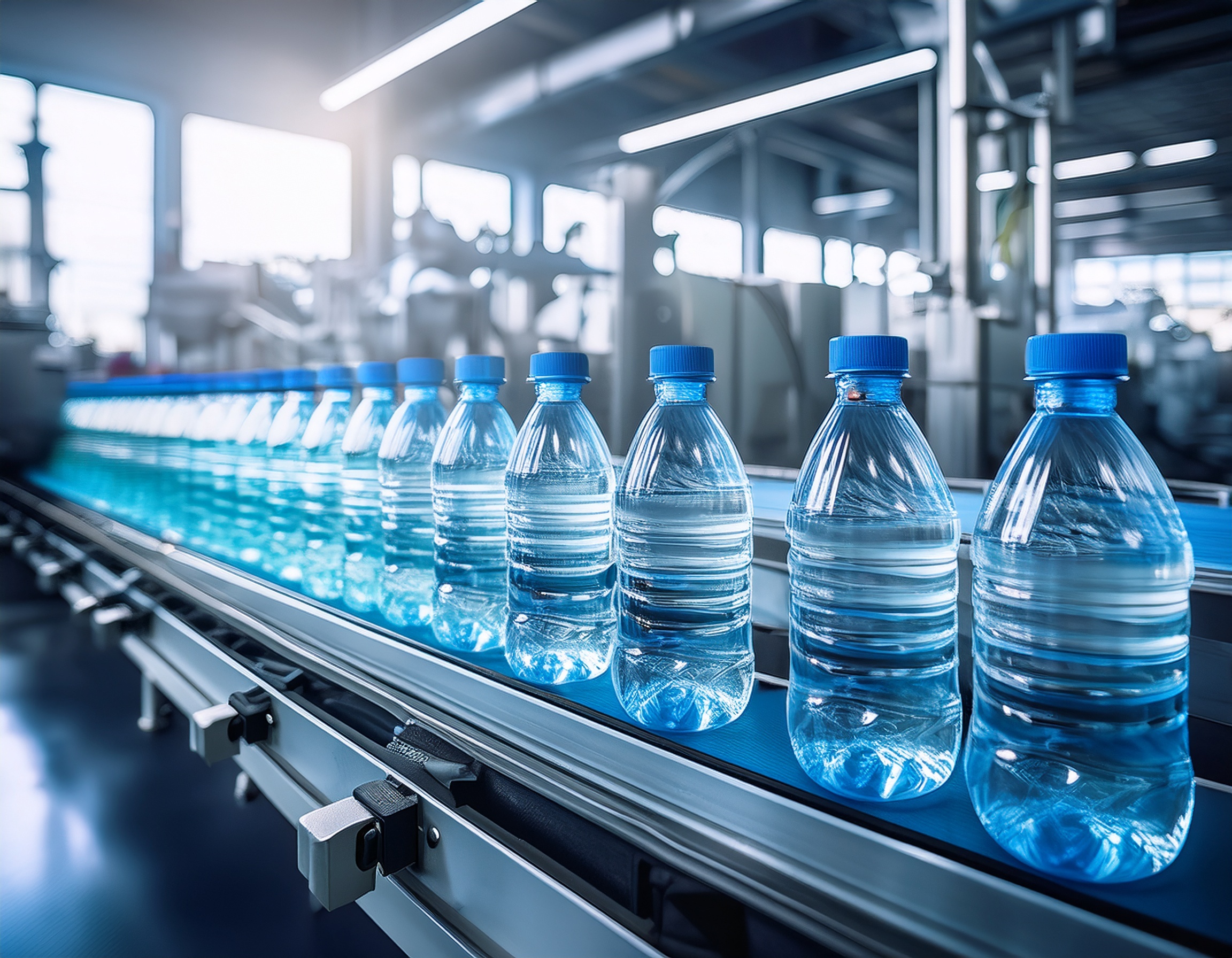 plastic water bottles on a production line plastic water bottles on a production line